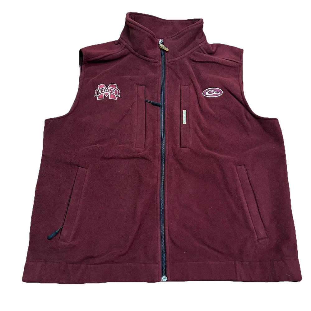 Drake Waterfowl Mississippi State Bulldogs Fleece Vest Mens Large Red‎ Full Zip